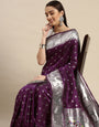 Wine Color Pure Soft Paithani Silk Muniya bodar Saree and Silver Zari Weaving Work