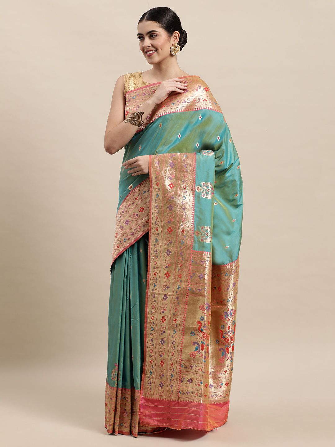 sea green allover small designe best pallu look paithani saree for selling