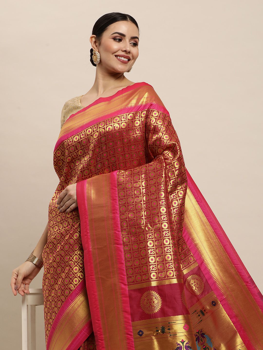 Wine Color handloom Pure Paithani Silk Saee-Every Occation Gorgeous Looking Saree