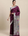 wine color silver zari new paithani saree for woman