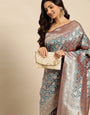 Steel Rama Color Pure Soft silk Banarasi Saree-Special Party Wear collection