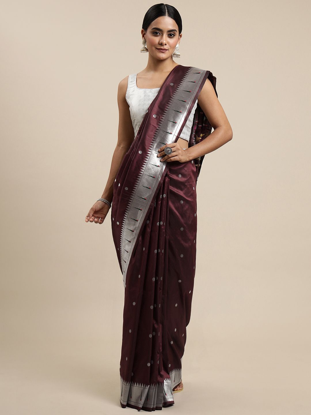 Buy Wine Zari Work Raw Silk Saree - Koskii