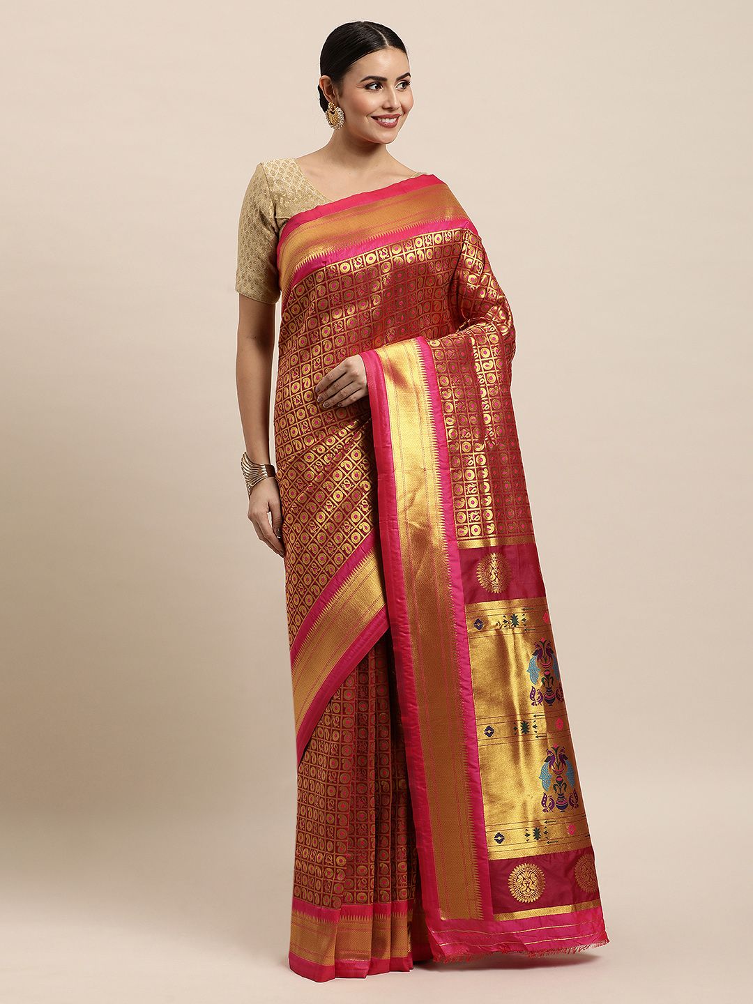 Wine Color handloom Pure Paithani Silk Saee-Every Occation Gorgeous Looking Saree