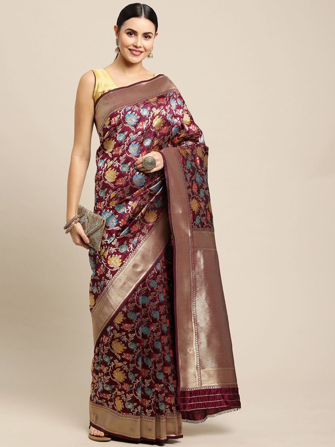 Wine Color Exclusive Banarasi Silk Saree and Beautiful Meenakari & Zari Work  With Rich Pallu