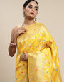 Yellow Color Soft Silk Banarasi Saree Gorgeous Meenakari Design And Pallu