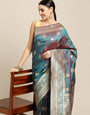 Steel Rama Color Traditional Handloom Banarasi Silk Saree and Designer Weaving Work Pallu