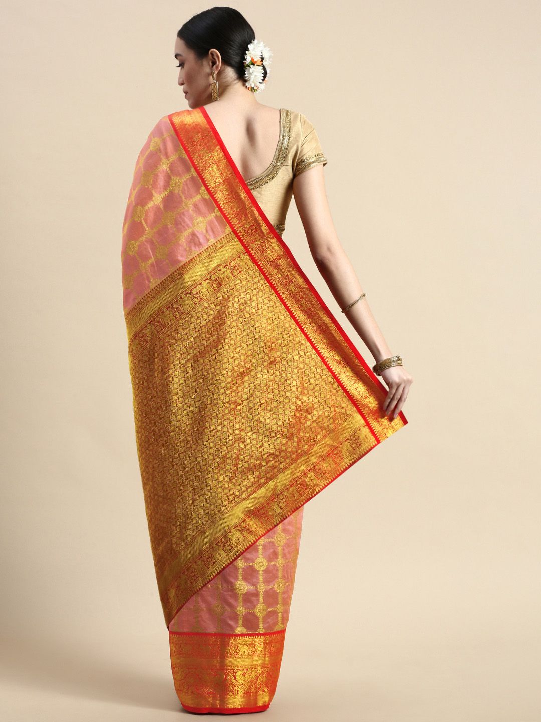 Peach kanchipuram pure look saree for woman