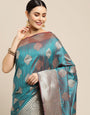 Steel Rama Color Festive Banarasi Silk Emboss Design Saree and Gold Zari Weaving Work
