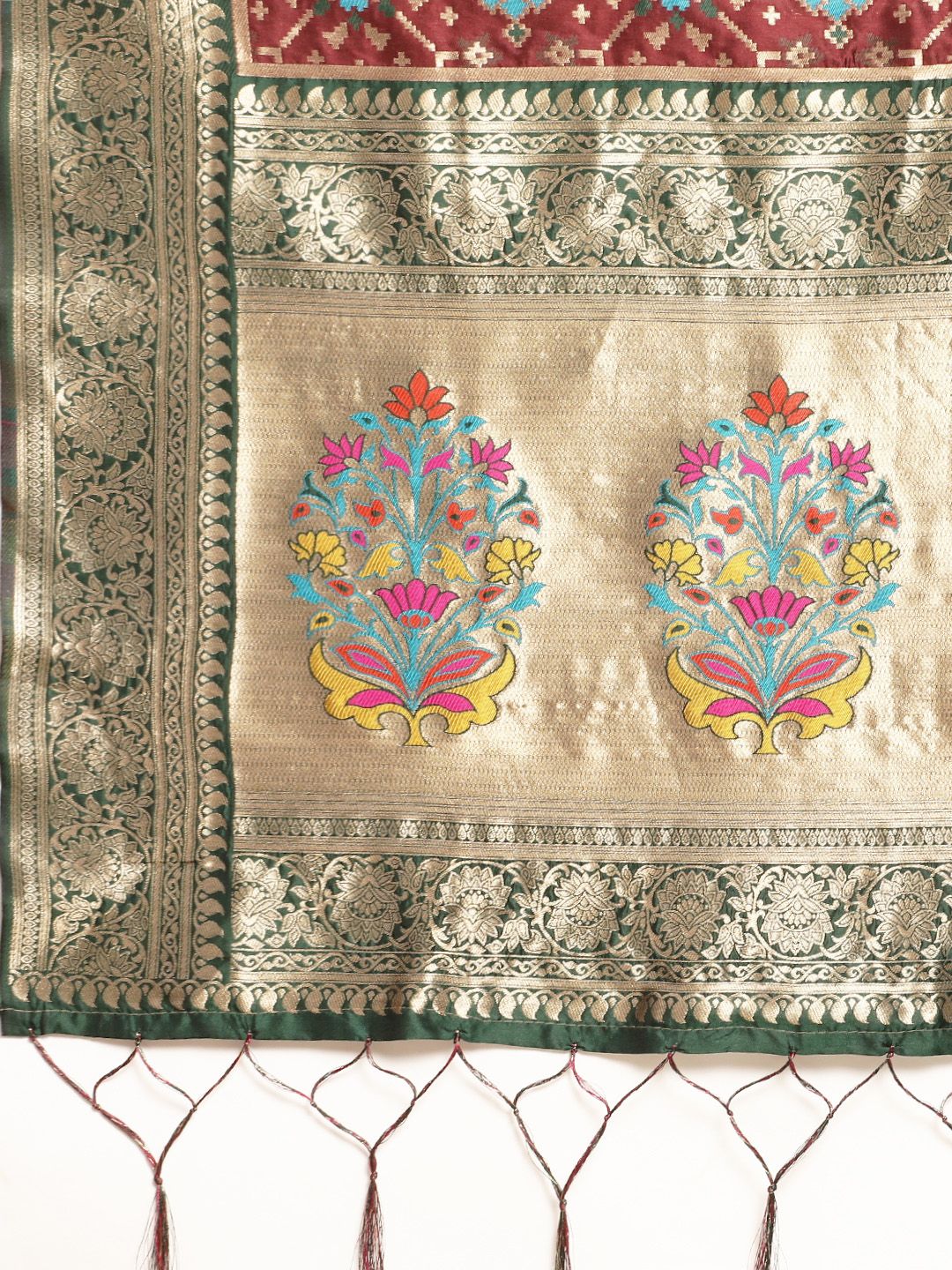 Maroon color banarasi weaving patola saree with brilliant look