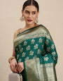Steel Rama Color Handloom Designer Banarasi Silk Saree and Beautiful Designer Silver and Gold Zari Work saree