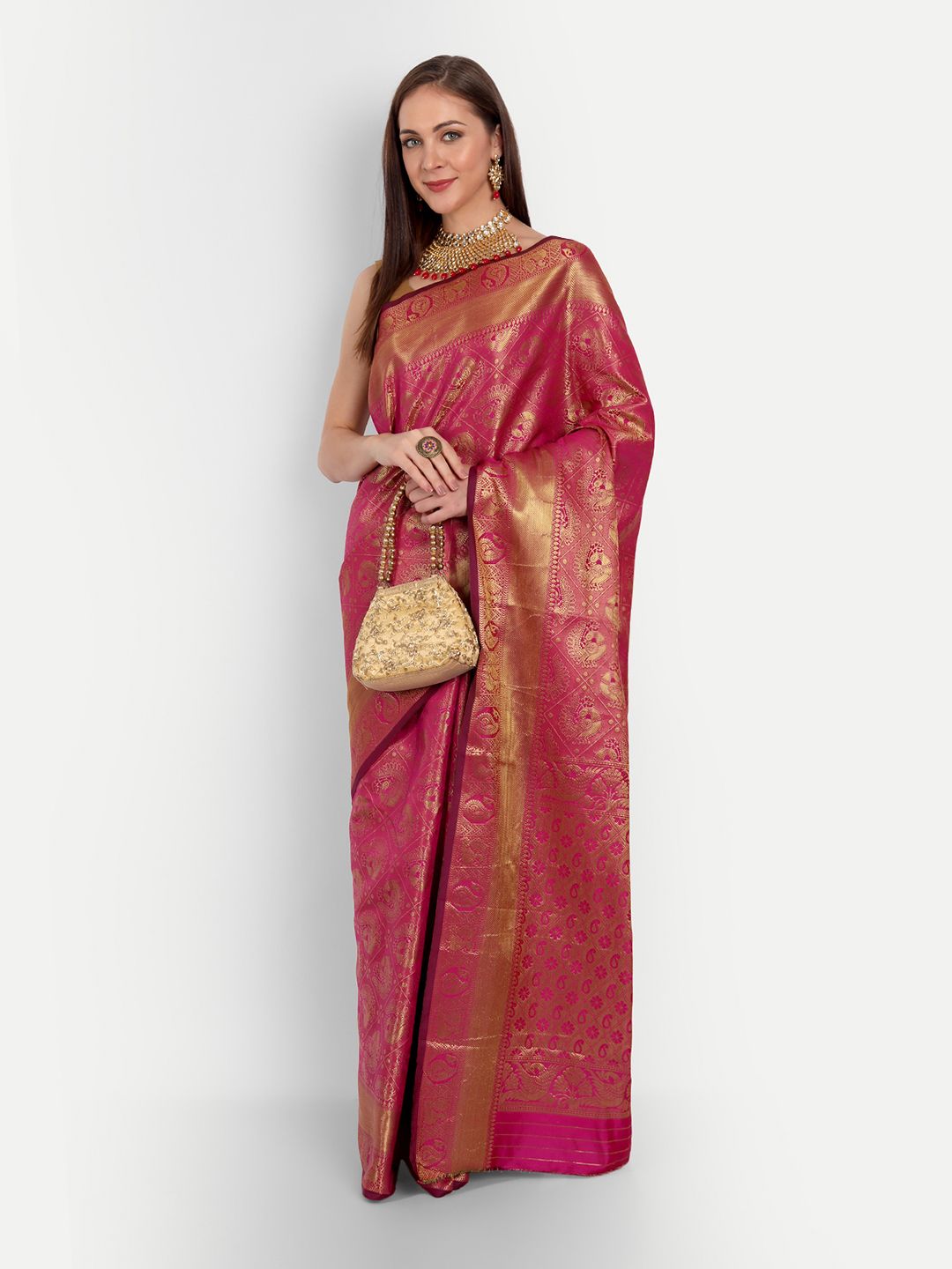 Red Color Pure Kanjivaram Silk Saree With Gold Zari Weaving Work  And Rich Pallu