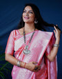 Peach Soft Silk Latest Banarasi Saree and Silver Zari Weaving With Blouse