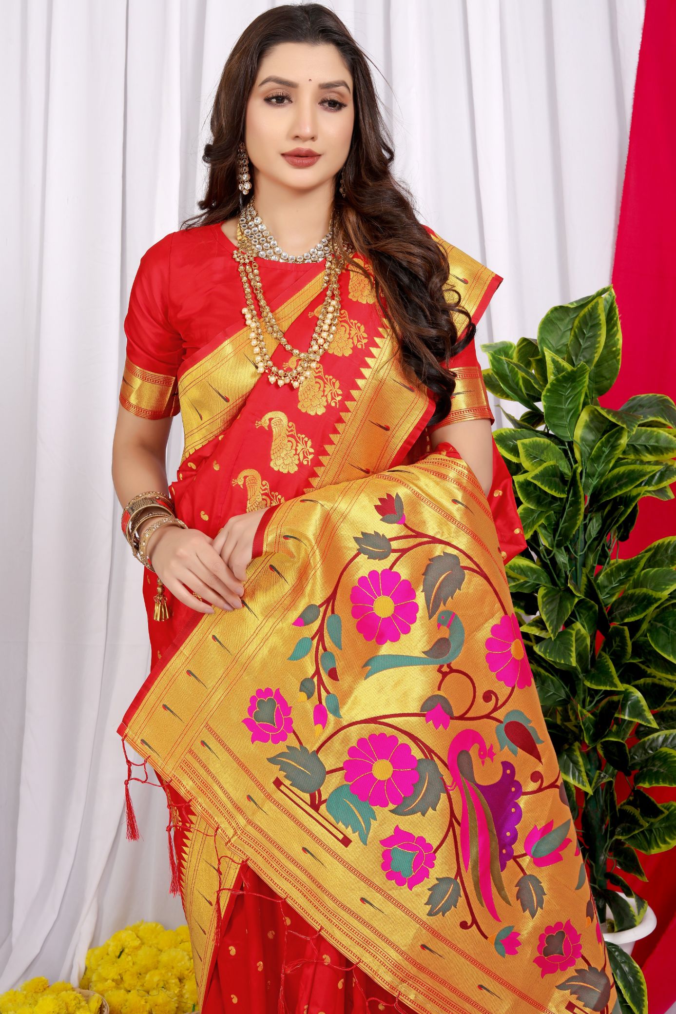 Red New Look Lateset Paithani Saree