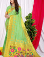 pista green new look lateset paithani saree