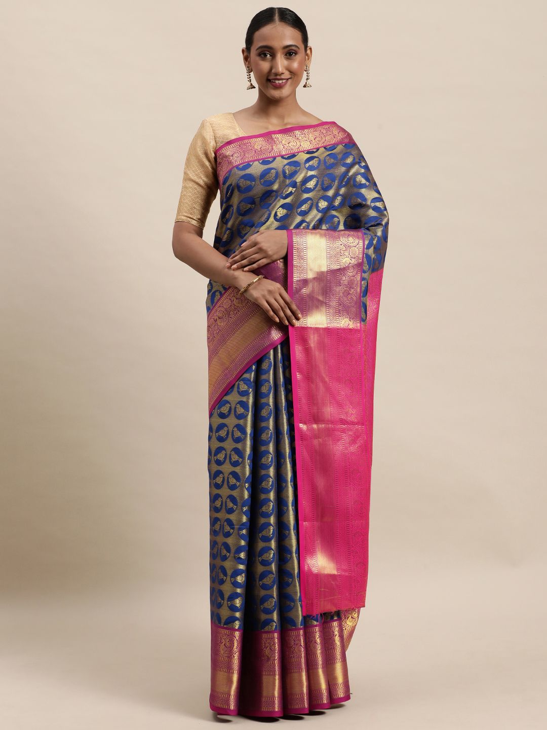 South Indian Blue Silk Saree, Length: 6.8 meter at Rs 650 in Santipur | ID:  19474857373