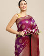 Purple Color Festive Banarasi Silk Emboss Design Saree and Gold Zari Weaving Work