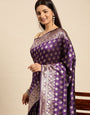 Purple Color Zari Woven Banarasi Silk Sarees and Small Weaving Design