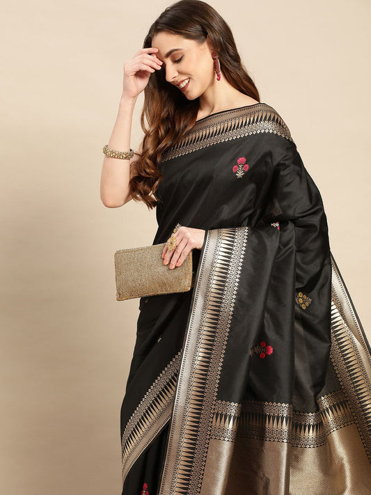 Black Pure Banarasi Party Were Saree With Zari Weaving