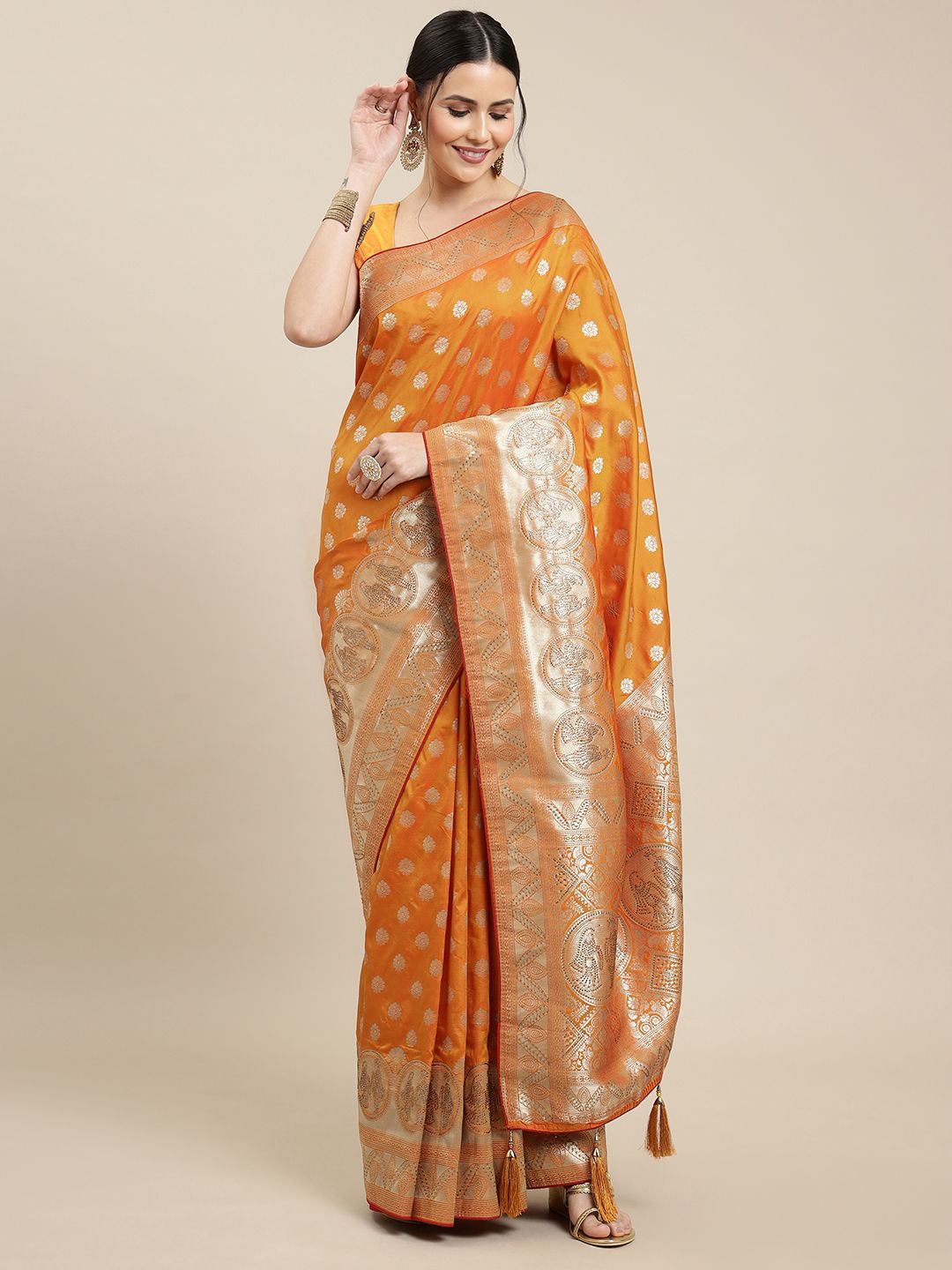 Olive Green Floral Printed Chiffon Silk Saree