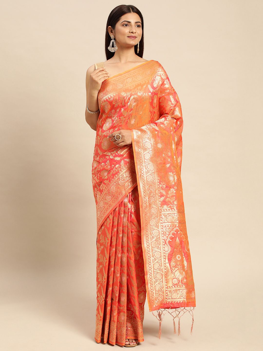 Orenge Color Designer Banarasi Silk Saree With Weaving Zari Work