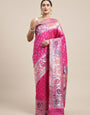 Pink Toned Partywear Banarasi Silk Saree Color Ful Meenakari Woven Design And Designer Rich Pallu