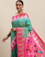 sea green traditional paithani saree for woman fancy look