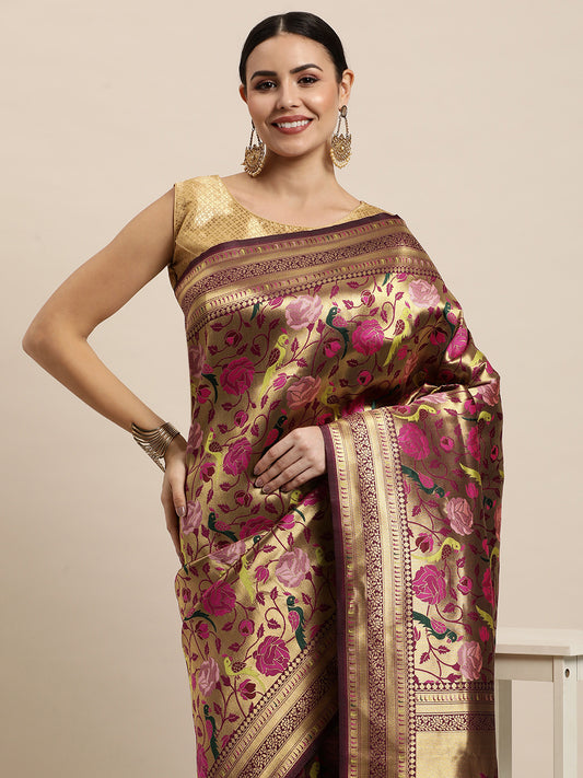 Wine Color Pure Paithani Silk Saree-Latest Paithani Bollywood Collecton