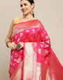 Pink Color Handloom Designer Banarasi Silk Saree and Beautiful Designer Silver and Gold Zari Work saree