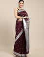 maroon color silver zari new paithani saree for woman