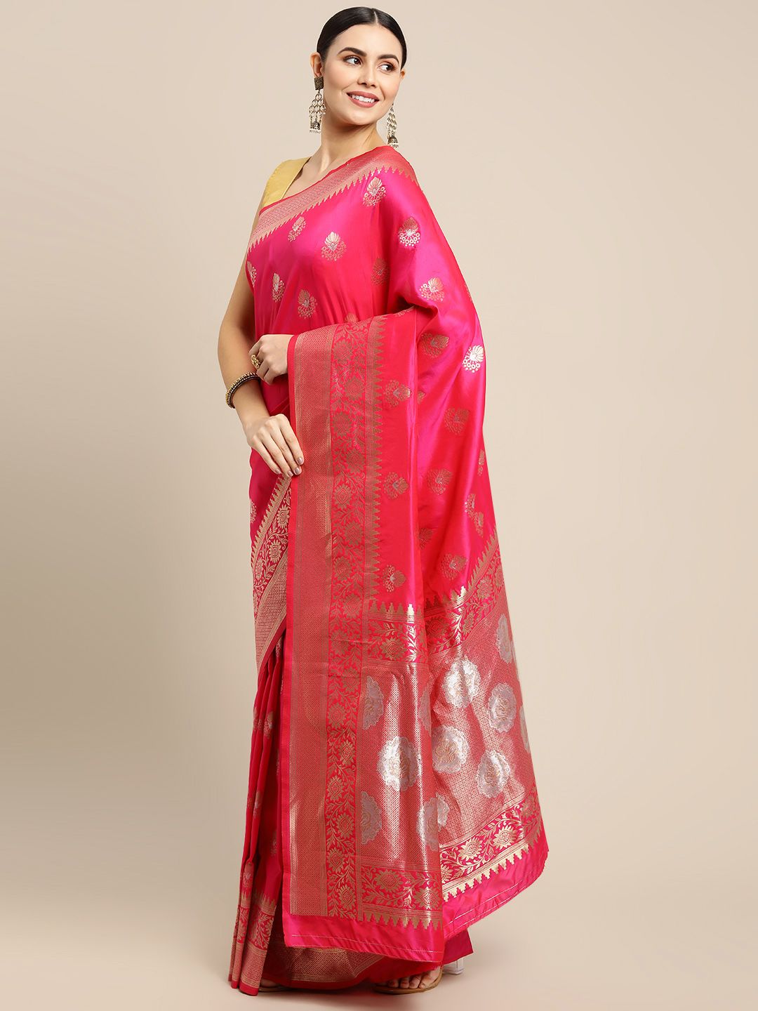 Pink Color Traditional Handloom Banarasi Silk Saree and Designer Weaving Work Pallu