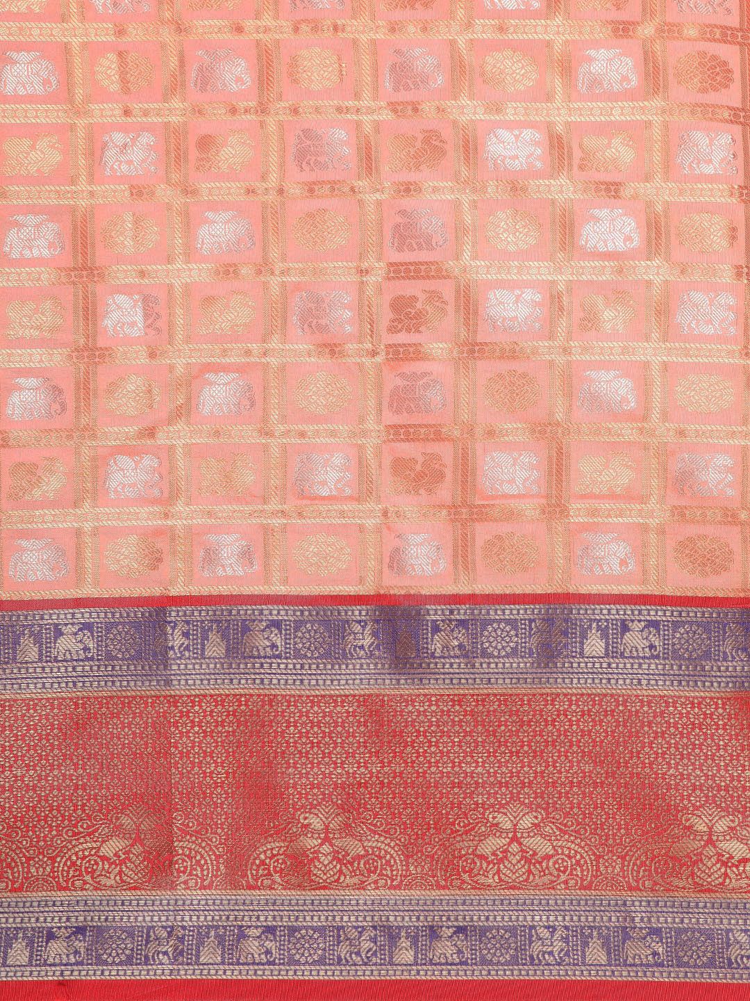 Peach Color Handwoven Kanchipuram Silk Sarees