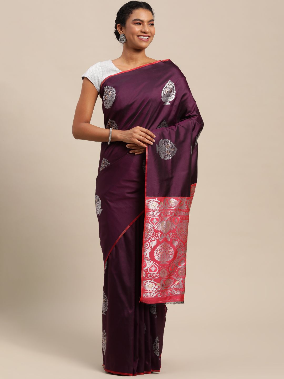 Wine color New Look bollywood Banarasi silk saree