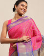 Pink color New kanchipuram pattu silk saree with contrast bodar and pallu