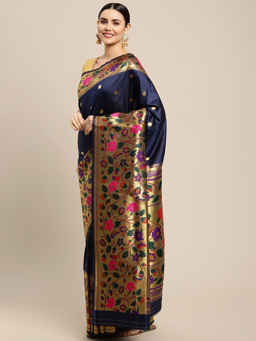 Navy blue color maharani paithani saree for woman