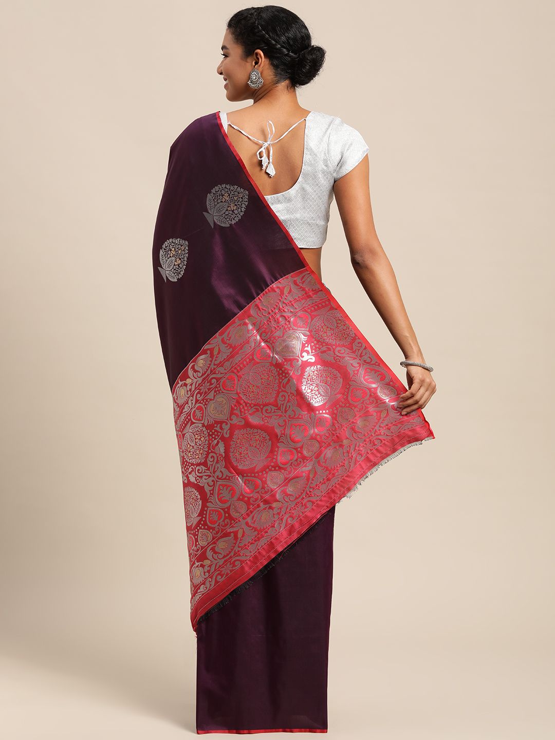 Wine color New Look bollywood Banarasi silk saree
