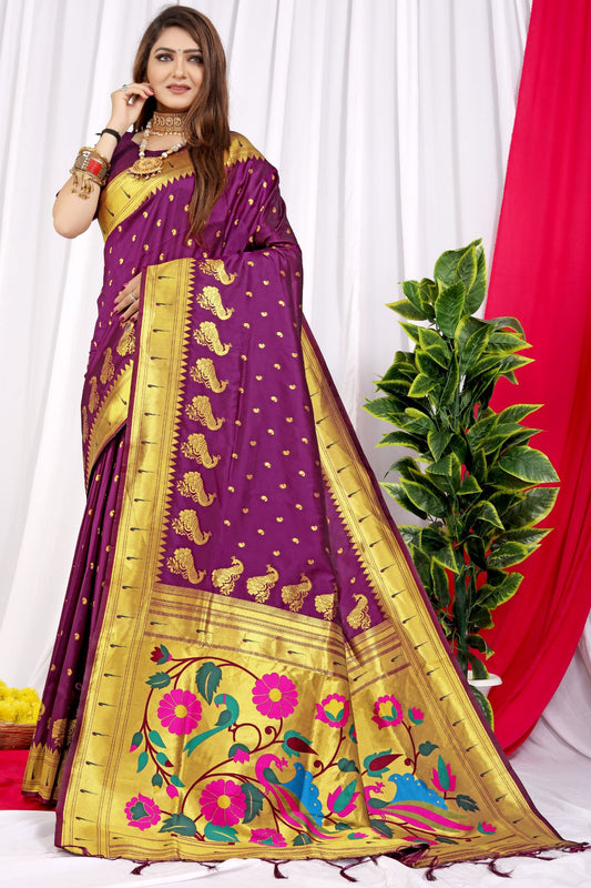 Wine New Look Lateset Paithani Saree