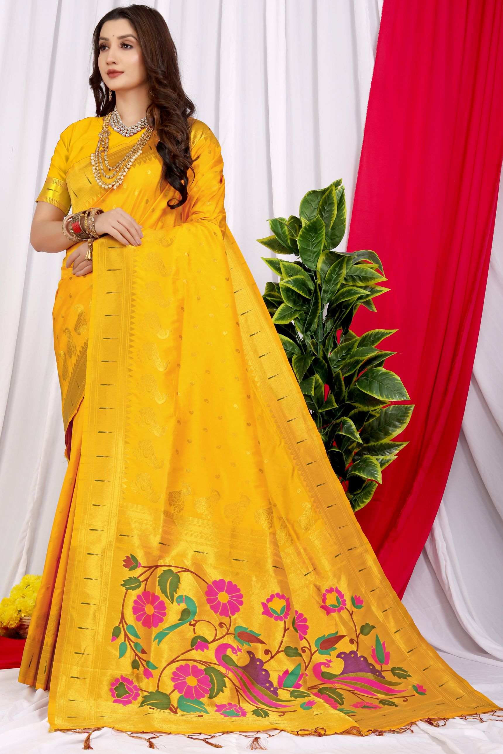 yellow new look lateset paithani saree
