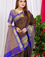 Maroon color Designer kanchipuram pattu silk saree With gold zari weaving work and contrast blouse