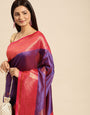 Purpal Color Party wear banarasi silk saree with contrast Border And Pallu..