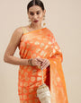 Orange Color Exclusive Banarasi Silk Saree And Beautiful Silver and Gold Zari Work-Indian Collection