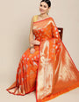 Orange Color Handloom Designer Banarasi Silk Saree and Beautiful Designer Silver and Gold Zari Work saree