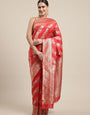 Red Color New Bollywood Collection Banarasi Silk Saree Silver And Gold Toned Zari Weaving Work With Blouse