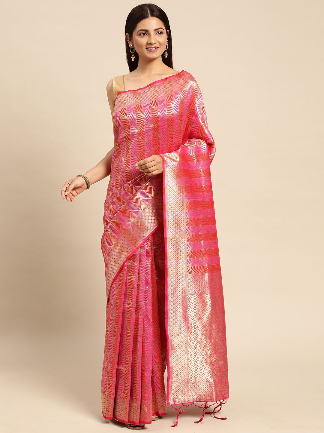 Pink Color Zibra Desigen Morden Look Banarasi Saree With Heavy Looks