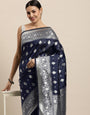 Navy blue And Silver Toned Silk Saree Special Wedding Edition