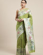 Pista Green Toned Partywear Banarasi Silk Saree Color Ful Meenakari Woven Design And Designer Rich Pallu