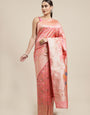 Peach Color Soft Silk Banarasi Saree Gorgeous Meenakari Design And Pallu