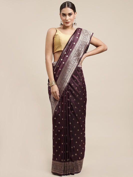 Maroon Color Festival Designer Banarasi Silk Saree And Gold Zari Weaving Work With Rich Pallu