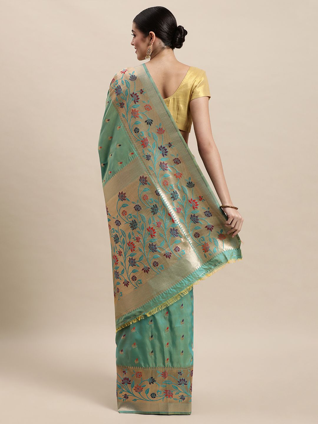 sea green best multicolor meenawork zariweaving banarasi saree for woman