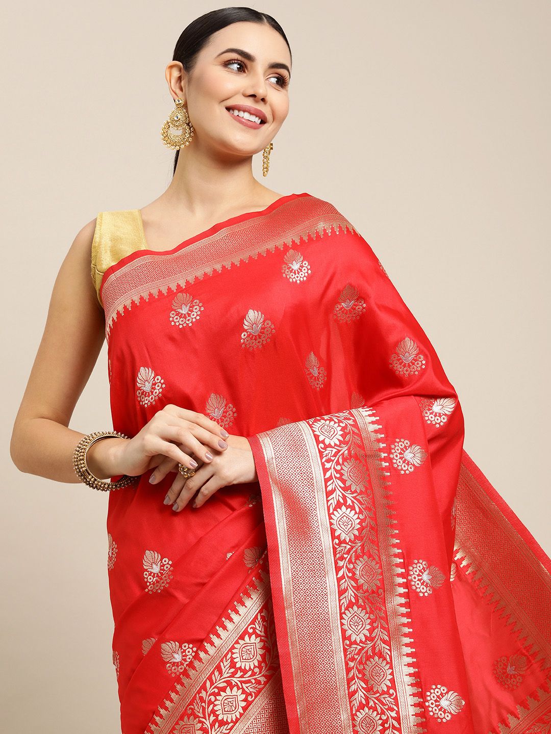 Red Color Traditional Handloom Banarasi Silk Saree and Designer Weaving Work Pallu