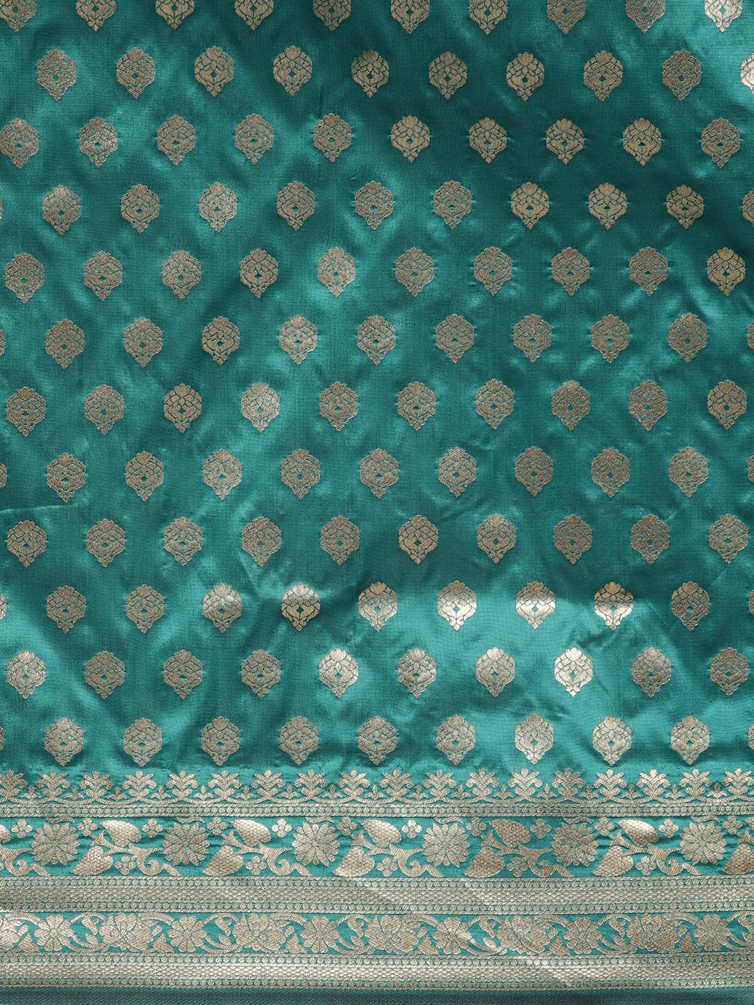 Rama Color Zari Woven Banarasi Silk Sarees and Small Weaving Design
